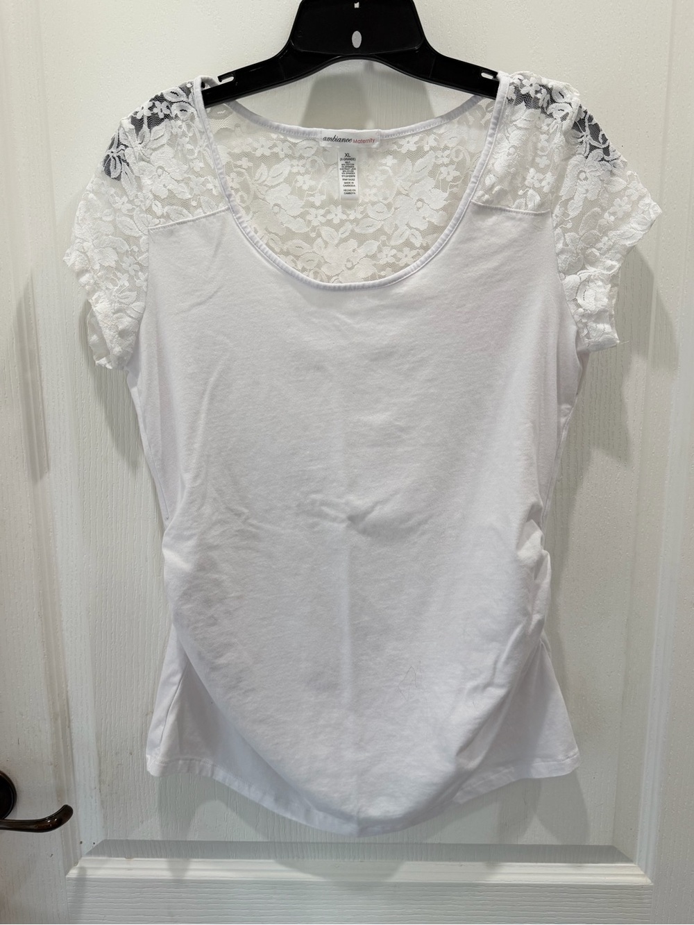 Women's Maternity White Lace Shoulder Scoop Neck Top